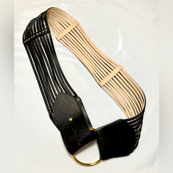 Belt  Leather Belt Black /Gold  with Metal Beads adjustable - Picture 7 of 9